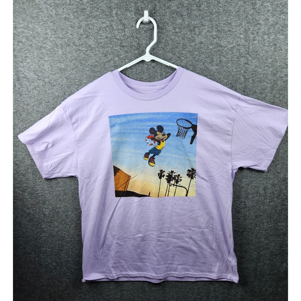 Disney Mickey Mouse Basketball Graphic T-Shirt‎ Lavender Palm Trees L/G
